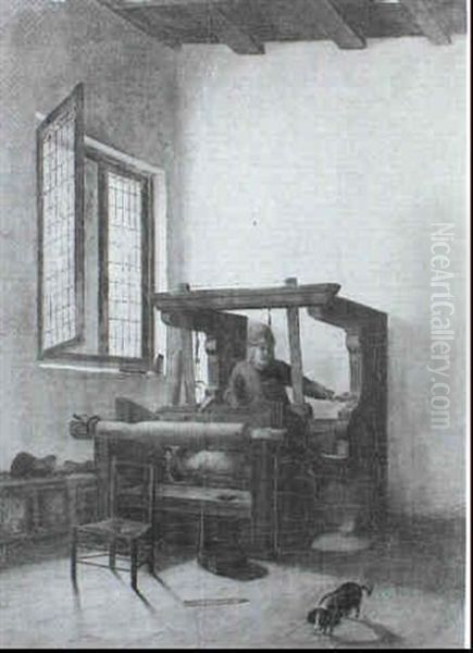 A Peasant Working At A Loom In An Interior - view 1