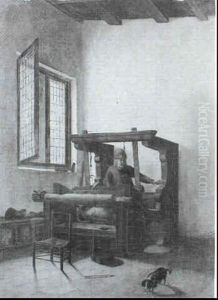 A Peasant Working At A Loom In An Interior by Jacobus Vrel
