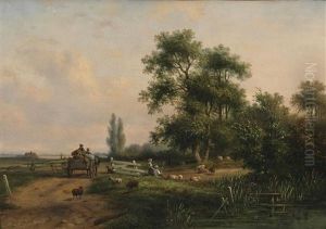 Uferlandschaft Mit Rastenden Hirten Und Pferdewagen