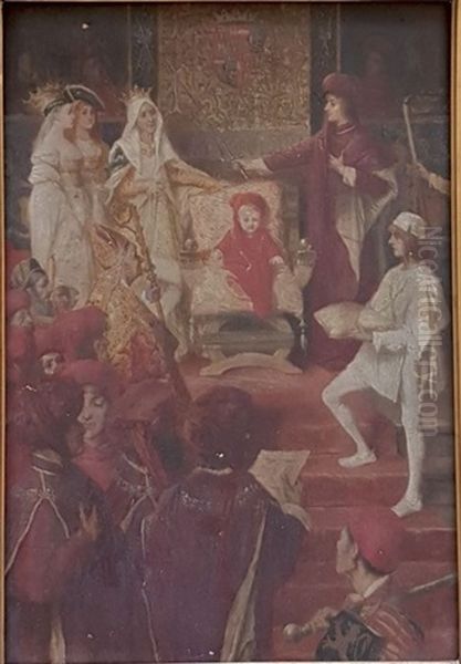 Philippe Le Beau Donnant La Toison D'or A Son Fils Charles De Luxembourg (charles Quint). Panneau D'acajou. 31x21cm. Signe En Haut A Gauche Al. De Vriendt. Probablement Contresigne Au Dos. (petits Manques). Notre Tableau Presente De Nombreuses Variantes D - view 1