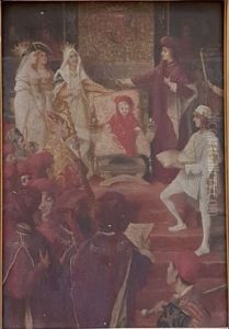 Philippe Le Beau Donnant La Toison D'or A Son Fils Charles De Luxembourg (charles Quint). Panneau D'acajou. 31x21cm. Signe En Haut A Gauche Al. De Vriendt. Probablement Contresigne Au Dos. (petits Manques). Notre Tableau Presente De Nombreuses Variantes D by Albrecht (Albert) Frans Lieven Vriendt
