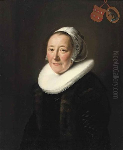 Portrait Of An Elegant Lady (erminia Van Beresteyn?), In A Black Dress With Fur Jacket, A Molensteen Kraag And White Headdress - view 1