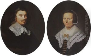 A Portrait Of Simon Elsevier Wearing A Black Coat With A Lace Collar by Abraham de Vries