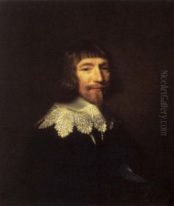 Portrait Of A Gentleman In Black Costume With A White Embroidered Collar