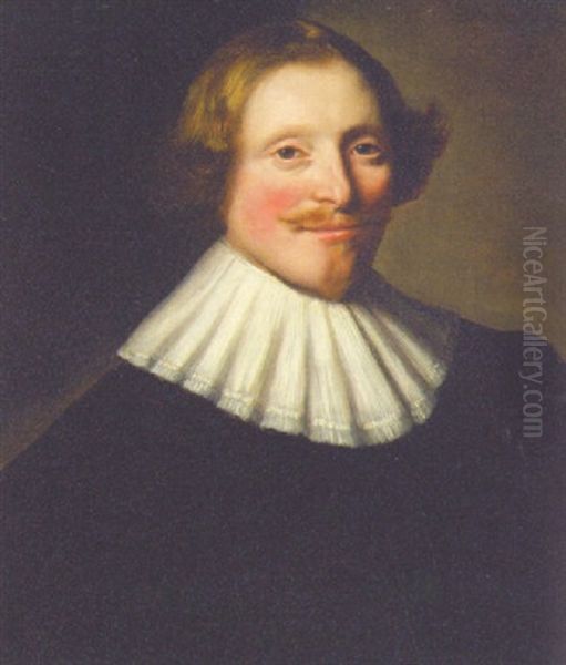 Portrait Of A Gentleman In Black Costume And A White Collar - view 1