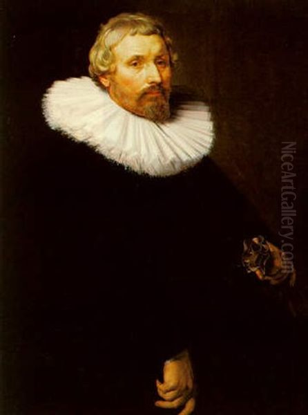 A Portrait Of A Man Aged 53, Dressed In Black With A Lace Collar - view 1