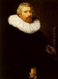 A Portrait Of A Man Aged 53, Dressed In Black With A Lace Collar