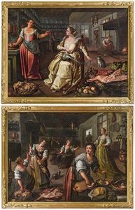 Kitchen Scenes (a Pair) by Dirck De Vries