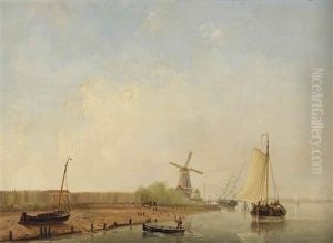 Ships On A Calm River Near A Shipyard