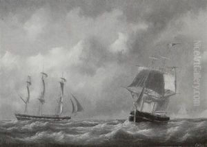 Klipper En Brik Op Ruige Zee by Emanuel De Vries