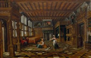 Interior With Biblical Scene (jesus With Mary And Martha)