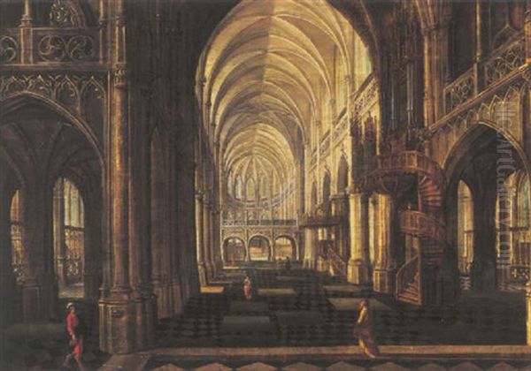 Figures In A Gothic Church Interior - view 1