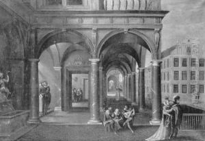 Promeneurs Et Musiciens Sous Les Arcades D'un Palais by Hans Vredeman (Jan) de Vries