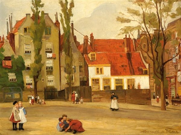 Playing Children On A Square In Amsterdam - view 1