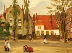 Playing Children On A Square In Amsterdam by Henriette de (Susanna Cornelia) Vries