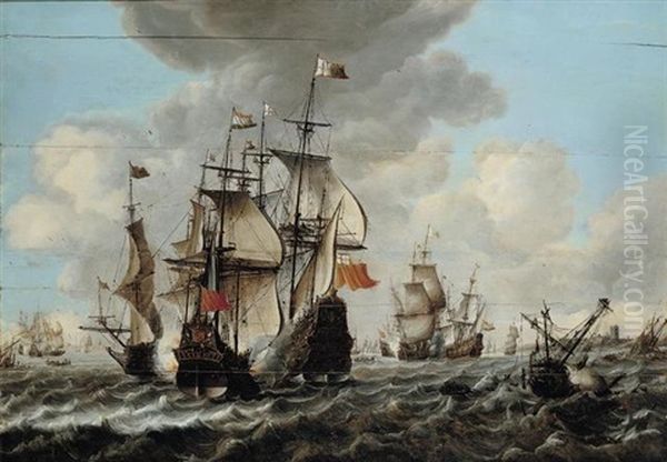 A Naval Engagement Between Dutch And English Ships - view 1
