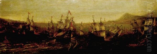 An Action Between Spanish Ships And Barbary Galleys In A Mediterranean Harbour - view 1