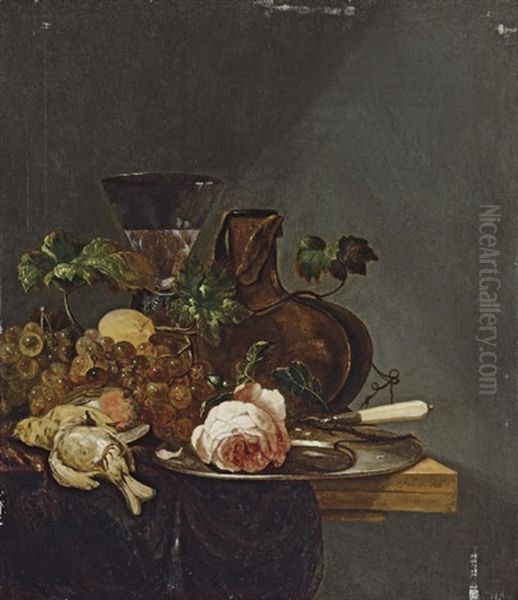 Roses, Grapes, Dead Birds And A Glass, On A Ledge - view 1