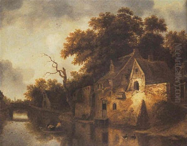 A River Landscape With Boys In A Rowing Boat And On The Bank, Hauling In A Fishing Net - view 1