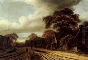 Travellers Passing Through A Village