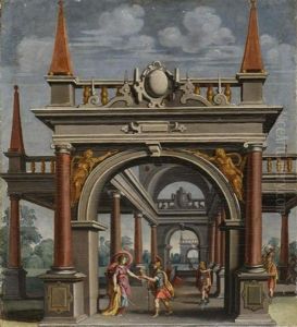 Deux Interieurs De Palais Vus En Perspective (2 Works) by Paul Vredemann van de Vries