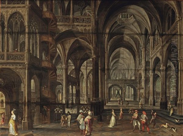 The Interior Of A Gothic Cathedral With Costumed Figures - view 1