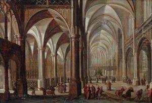 Interieur D'eglise Avec Le Christ Chassant Les Marchands Du Temple by Paul Vredemann van de Vries