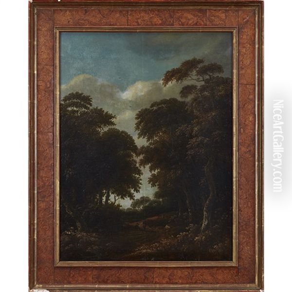Wooded Landscape With Travellers On A Track - view 1