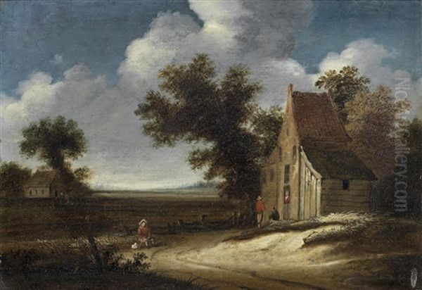 Figures Resting Before A Town, A Lake Beyond; Figures By A Cottage In An Extensive Landscape (2) - view 1