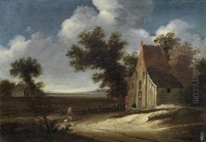 Figures Resting Before A Town, A Lake Beyond; Figures By A Cottage In An Extensive Landscape (2)
