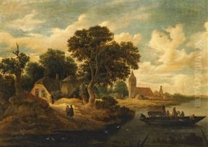 Flusslandschaft Mit Fahrboot by Roelof van Vries