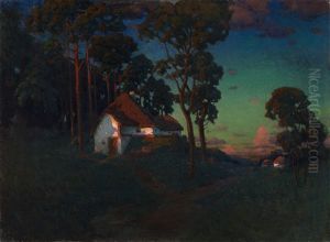 Village At Sunset by Konstantin Kharitonovich Vroblevsky