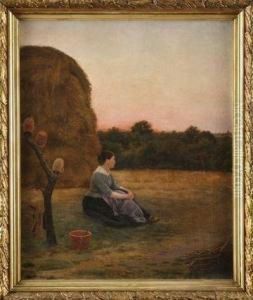 Jeune Femme Assise Au Pied D'une Meule De Foin by Francois Eugene Brillaud