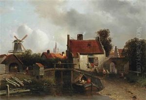 Townspeople On The Outskirts Of The City Of Delft by Adrianus Jacobus Vrolyk