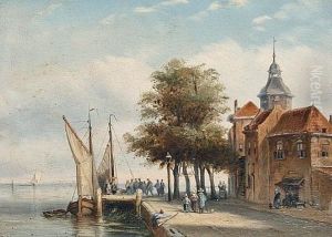Figures On A Frozen Lake (+ Figures By A Jetty; A Pair) by Adrianus Jacobus Vrolyk