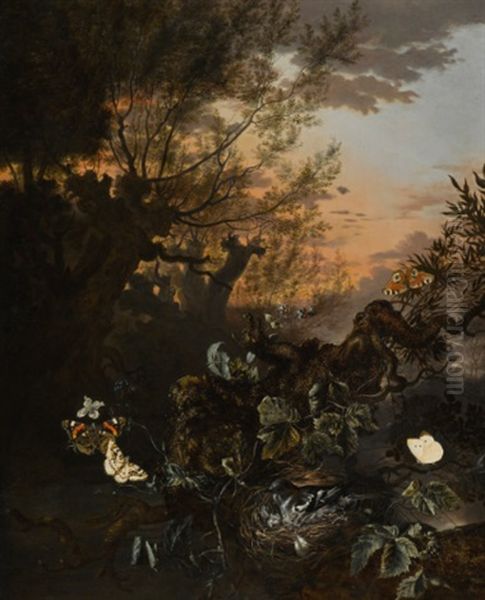 Forest Still Life With Butterflies And A Bird's Nest - view 1