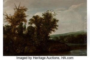 A Wooded River Landscape With A Horseman by Cornelis Hendricksz. The Younger Vroom