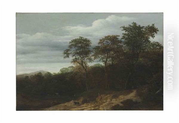 A Wooded Landscape With Shephards On The Path - view 1