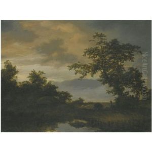 A Wooded River Landscape With A Shepherd And His Flock On The Bank by Cornelis Hendricksz. The Younger Vroom