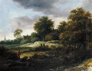Waldlandschaft Mit Einem Holzfaller Und Jagern Waldlandschaft Mit Einem Holzfaller Und Jagern