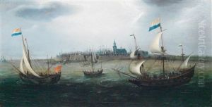 Schiffe Mit Der Flagge Der Generalstaaten Auf Bewegter See Vor Einer Hafenstadt by Hendrik Cornelisz. Vroom