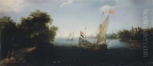 A Dutch Merchantman Flying The Colours Of Enkhuizen by Hendrik Cornelisz. Vroom