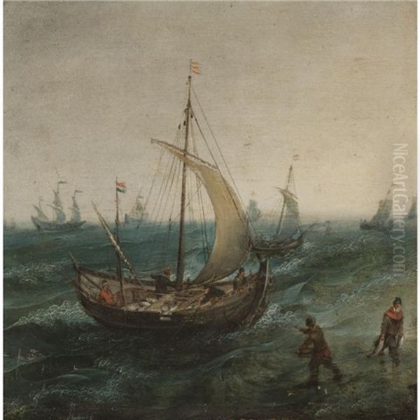 Fishermen And Their Boats In Stormy Seas - view 1