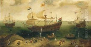 The Amsterdam Fourmaster De Hollandse Tuyn And Other Ships Entering The Ij On Their Return From Brazil Under The Command Of Paulus Van Caerden by Hendrik Cornelisz. Vroom