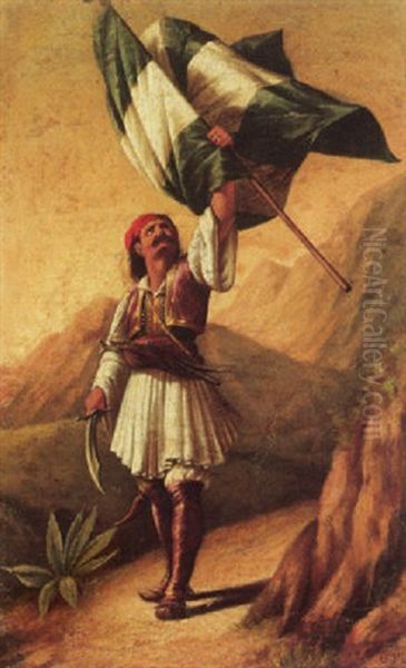 Evzon Holding Aloft A Flag - view 1