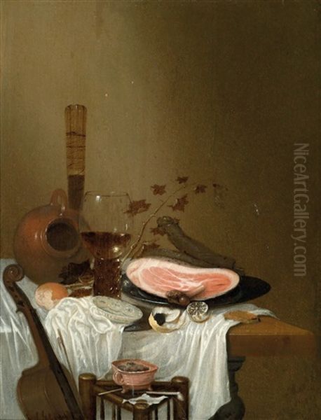 Still Life With Rummers, Meat, Lemons, Bread, Pipes And A Violin; And Still Life With A Rummer, Ham And Lemons On A Table And A Violin In The Foreground - view 1