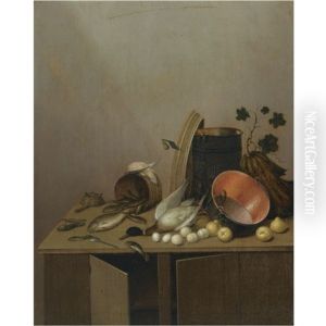 Still Life With A Dead Duck, Fish, Pears, Eggs, A Copper Pot And Other Objects, All Arranged On A Kitchen Cabinet Still Life With A Dead Duck, Fish, Pears, Eggs, A Copper Pot And Other Objects, All Arranged On A Kitchen Cabinet