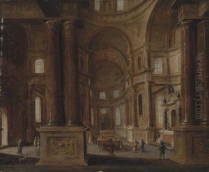 A Church Interior With Figures Conversing In The Isles by Jan van Vucht