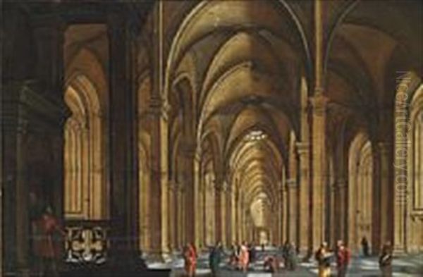 Gothic Church Interior With Christ And The Woman Taken In Adultery - view 1