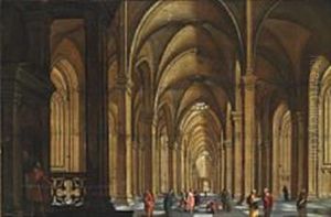 Gothic Church Interior With Christ And The Woman Taken In Adultery by Jan van Vucht